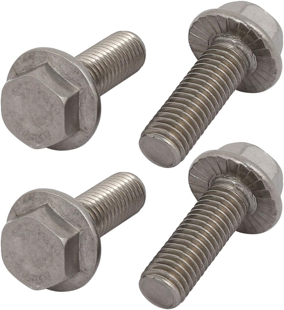 4Pcs M10 x 30mm Thread 304 Stainless Steel Hex Serrated Head Flange Screw Bolt