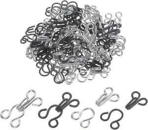 120 Sets Sewing Hooks and Eyes Closure Set, Copper Metal Rust Proof 21.5mmx11mm Large Black & Silver Tone Bra Hooks Replacement for Trouser Skirt Dress Pants