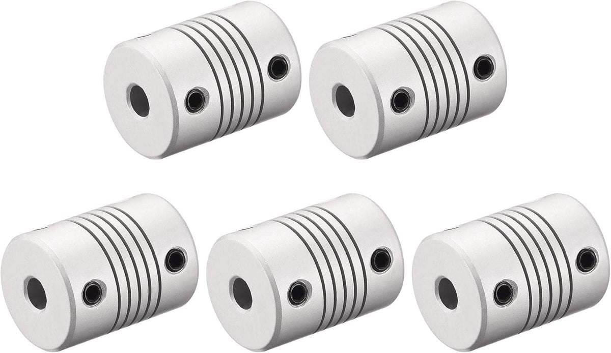 5mm to 7mm Aluminum Alloy Shaft Coupling Flexible Coupler Motor Connector Joint L25xD19 Silver,5pcs