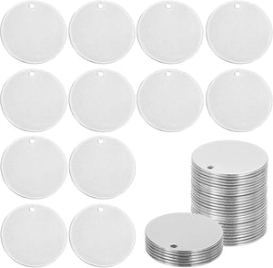 28 Pcs 304 Stainless Steel Flat Round Blank Stamping Tags, 25mm/1" Disc Metal Stamping Blanks with Hole for Jewelry Making DIY Crafts Pendants Label