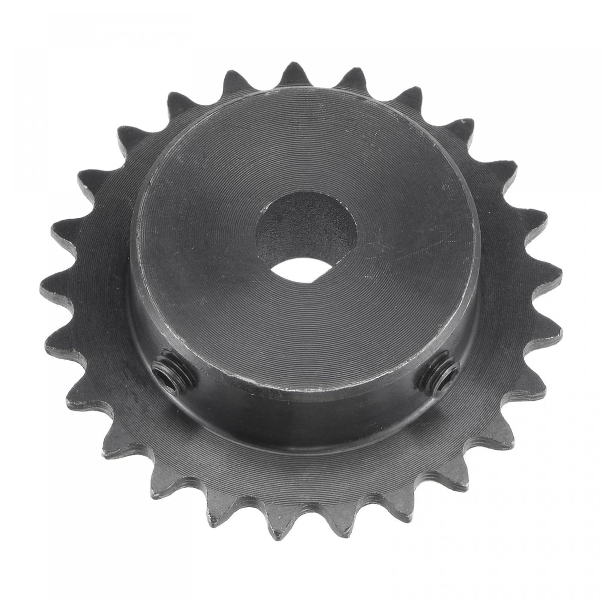 25 Tooth Roller Sprocket B Type, #25 Chain Single Strand 1/4" Pitch, 10 x 9mm Bore Black Oxide C45 Carbon Steel with Set Screws for ISO 04C Chain