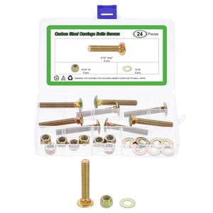 8 Set Carriage Bolts and Nuts Kit, 5/16"-18x2 Carbon Steel Round Head Square Neck Carriage Bolts Screws and Hex Nuts and Flat Washers - Multicolor