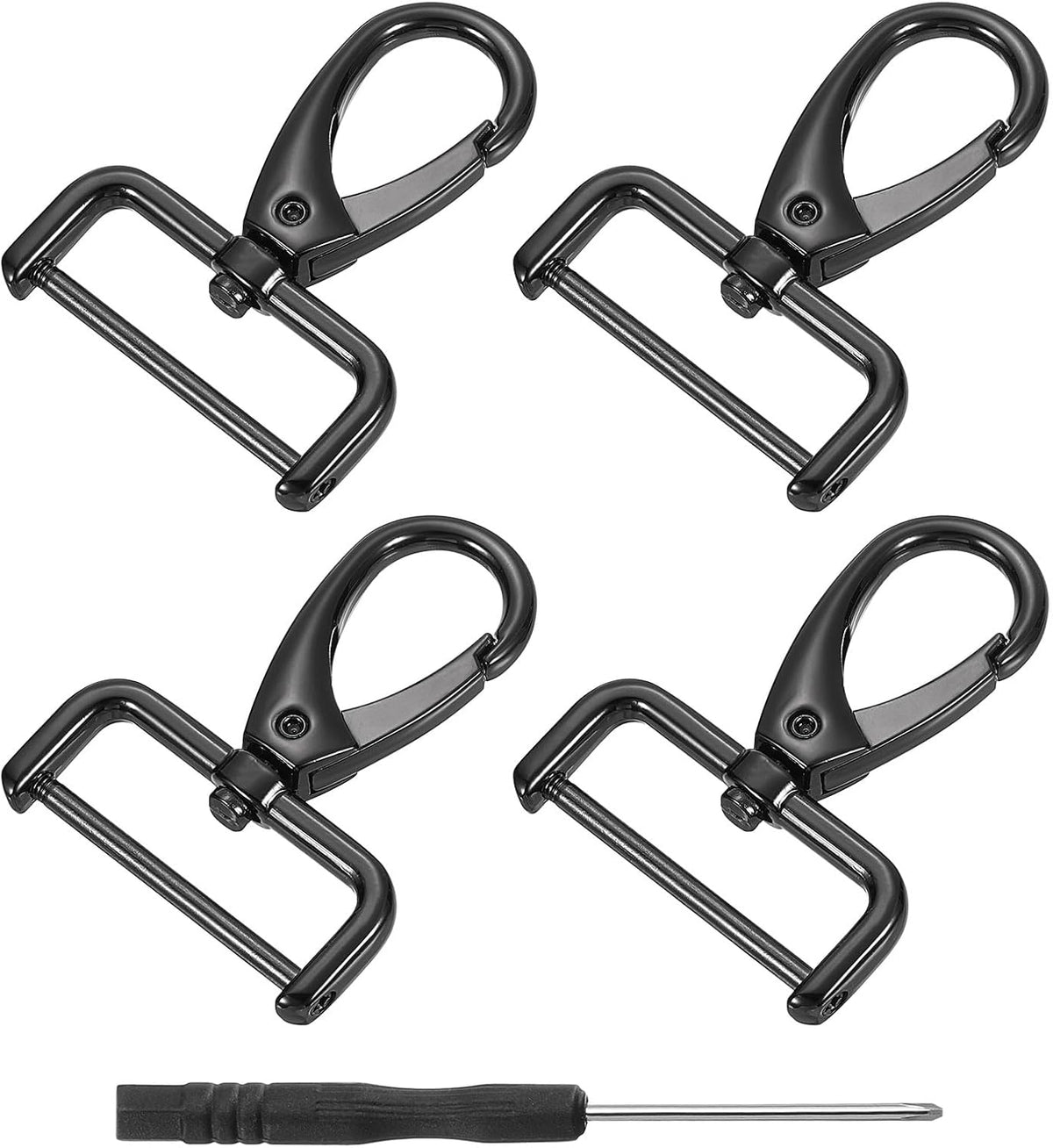 LinkMejor 4Pcs Swivel Clasps Hook, 32mm(1.25 Inch) D Ring Detachable Snap Hook Metal Lobster Claw Clasp Hook with Screwdriver for Purse Keychain DIY Craft, Black