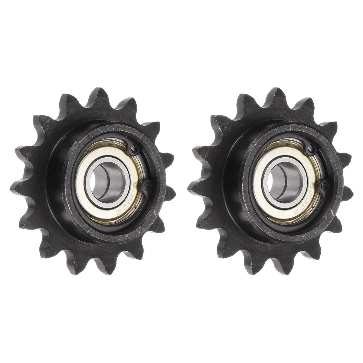2pcs ANSI #35 / DIN(ISO)06C Roller Chain Idler Sprocket 10mm Bore, 3/8" Pitch, Hardened 15 Tooth Tensioner Sprocket, Insert 2 Bearings (B Type)