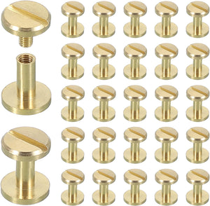 30 Sets Chicago Screw Rivets M4x8mm Metal Phillips Head Post Nail Rivet Stud Screws Connectors for DIY Leather Belt Bag Craft Bookbinding, Brass