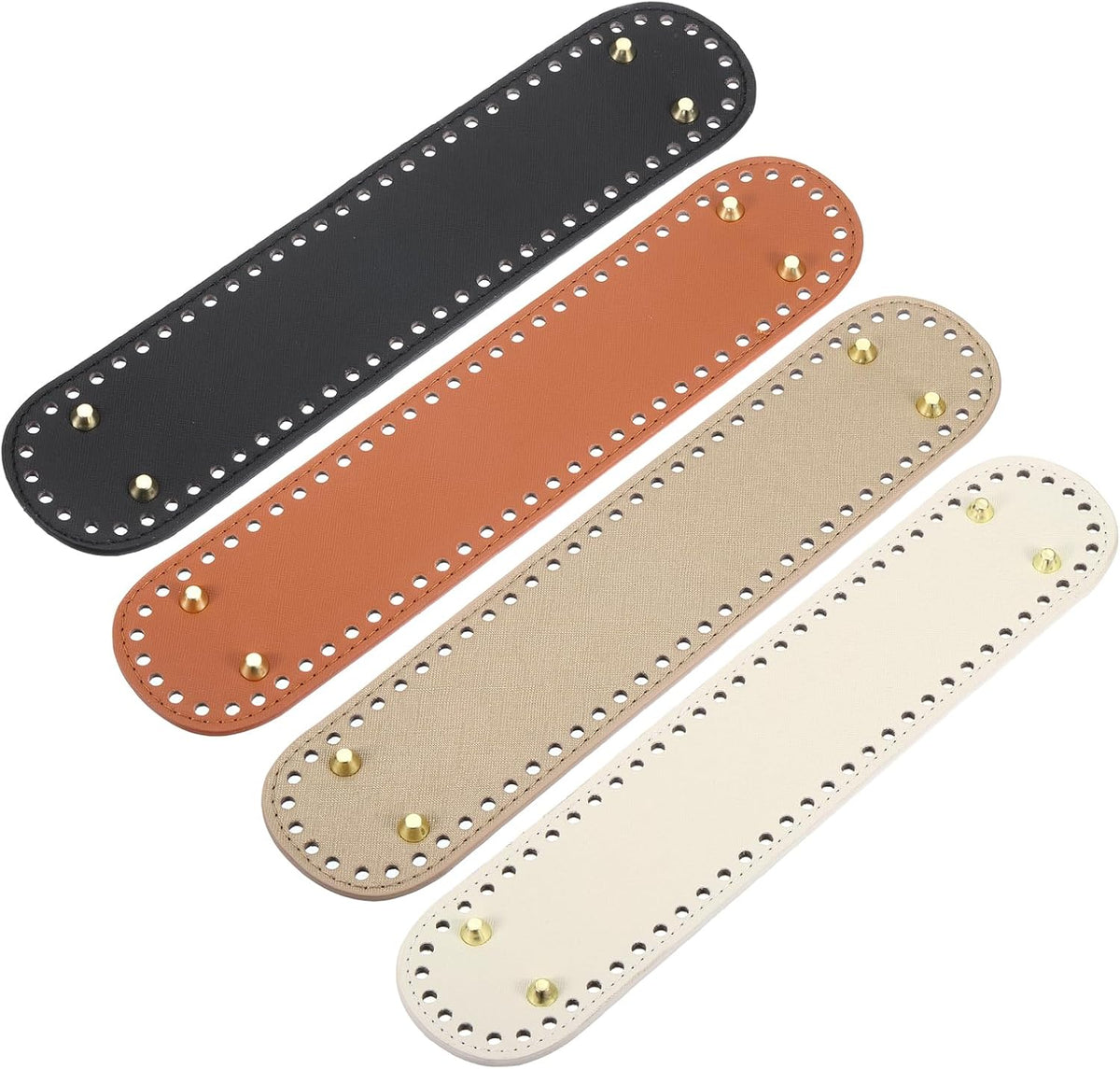 Oval Bag Bottom Shaper Pad, 4Pcs 320x70mm PU Leather Bags Cushion Base for Crochet Knitting Bag, Black+Brown+Khaki+Beige
