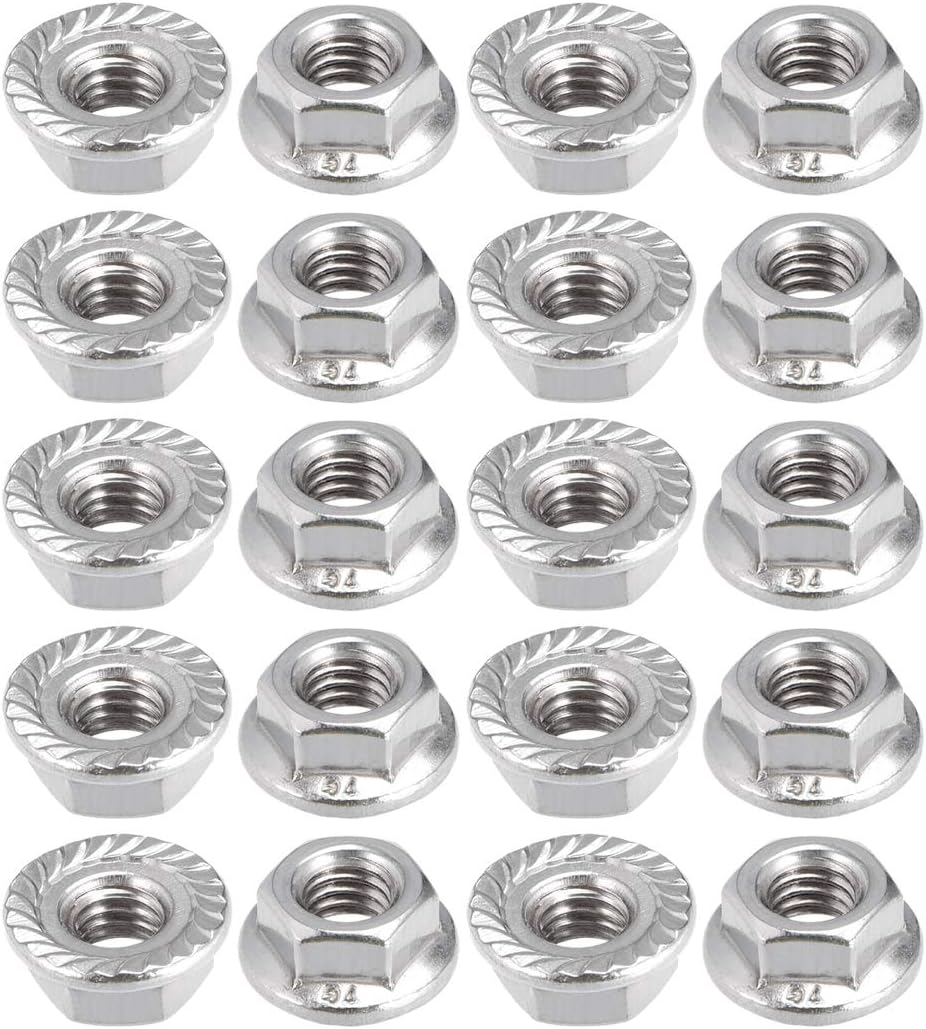 M6 Serrated Flange Hex Lock Nuts, 201 Stainless Steel, 20 Pcs