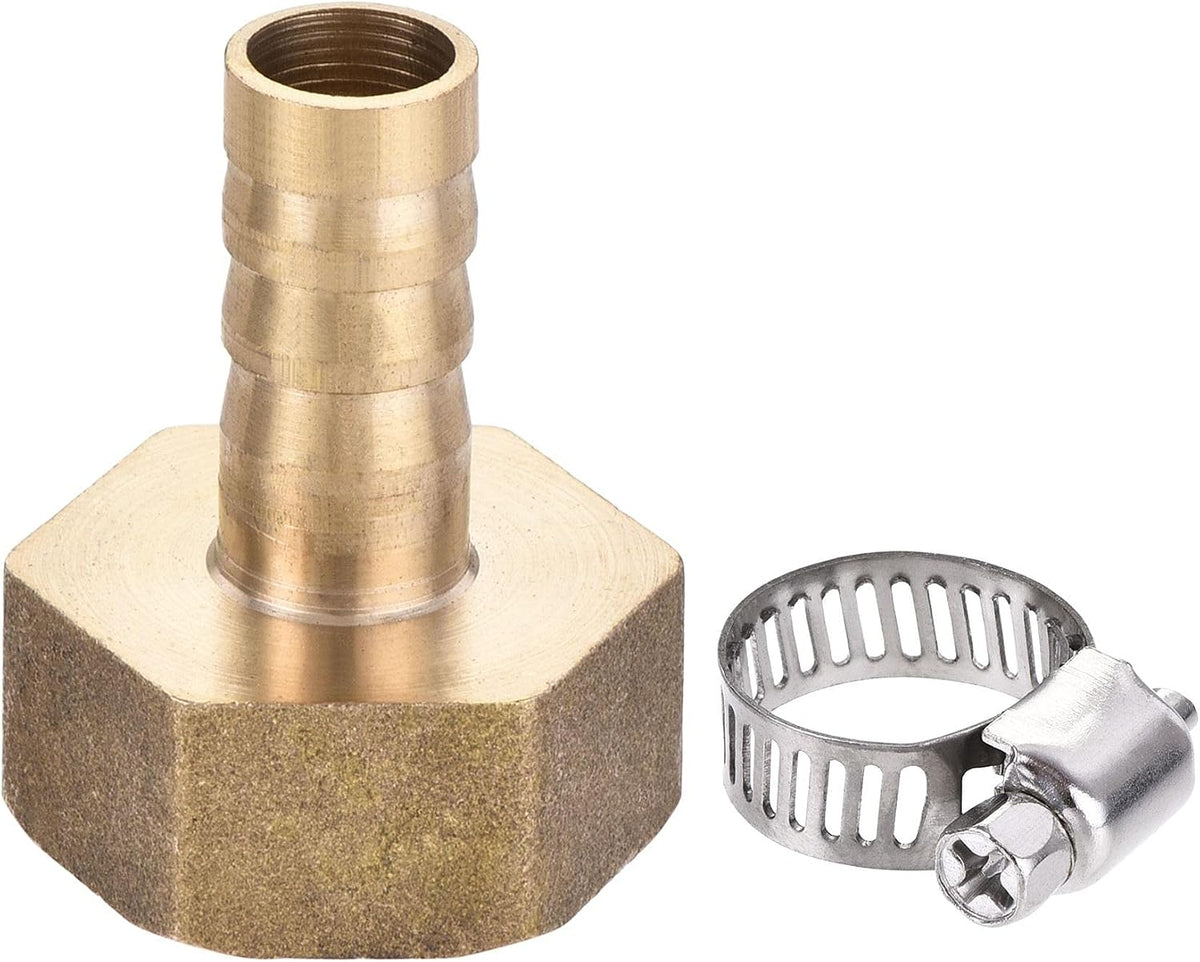 Brass Barb Hose Fitting Connector Adapter 12mm Barbed x G3/4 Female Pipe with Hose Clamp and Washer