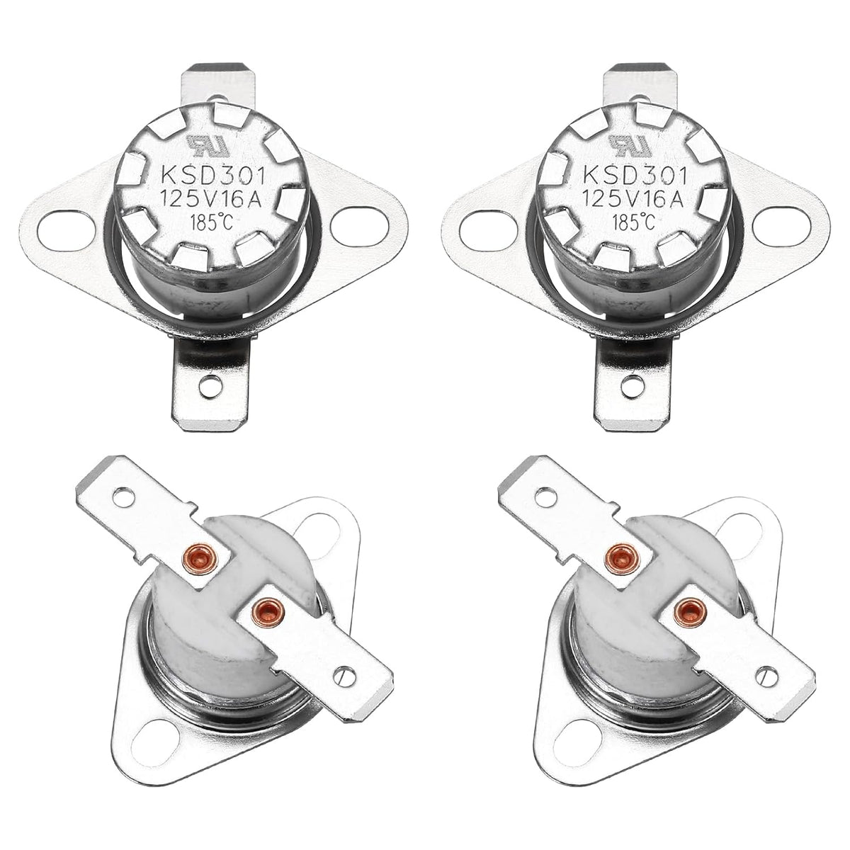 4 Pcs KSD301 Thermostat 185°C/365°F 16A Normally Closed N.C Adjust Snap Disc Temperature Switch for Microwaves,Oven,Coffee Maker,Ceramic Material