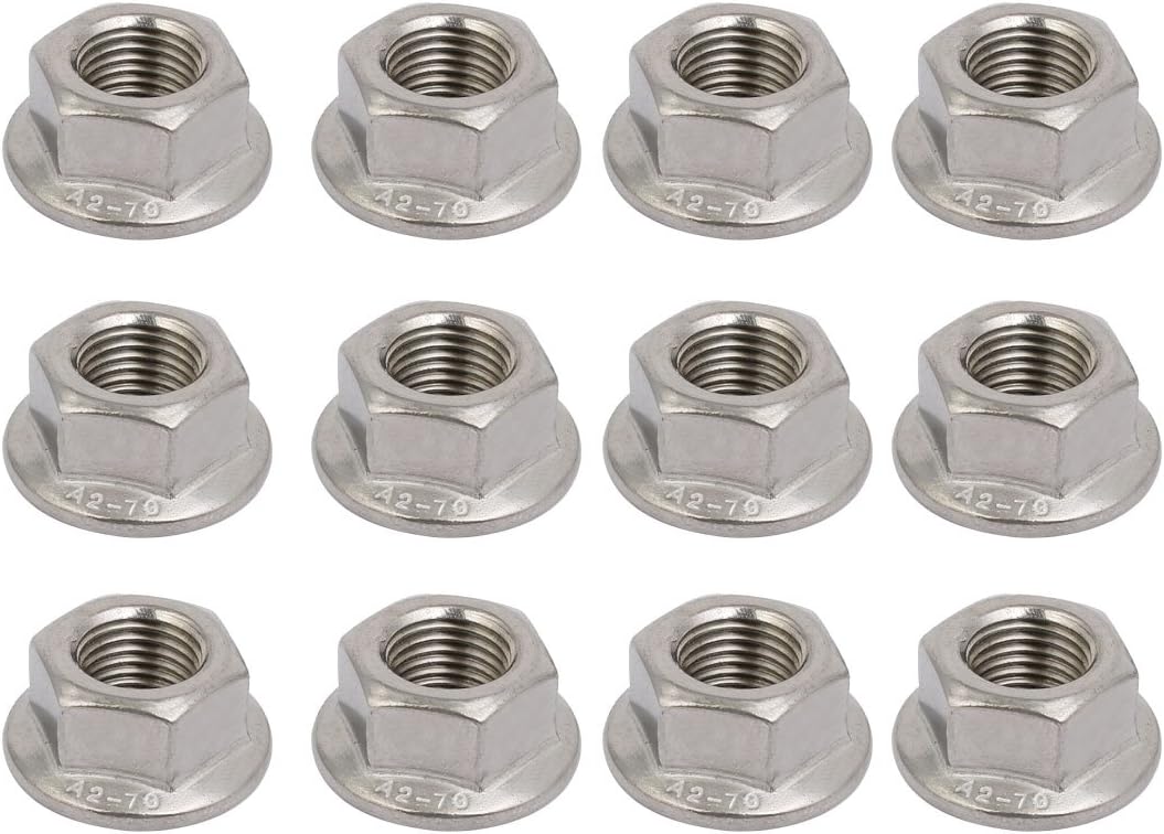 12pcs M12 x 1.25mm Pitch Metric Fine Thread 304 Stainless Steel Hex Flange Nut