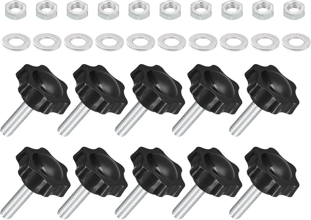20Pcs M8 x 30mm Star Knobs, Plastic Hex Shaped Clamping Knob Screw Hand Knob Handle Replacement with Washer Nut for Umbrella Base Replacement Machinery