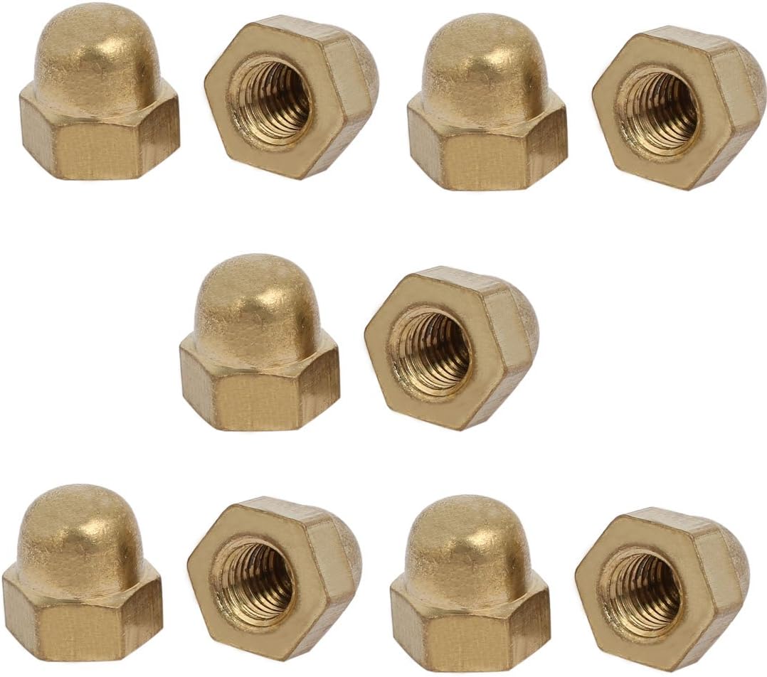 10pcs M10 Female Thread Nut DIN1587 Dome Cap Head Hex Brass Tone