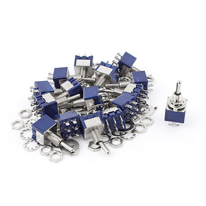 a15052000ux0109 6 Pin ON-OFF-ON 6 mm Thread DPDT Locking Mini Toggle Switch, AC 125V 6 Amp, Blue