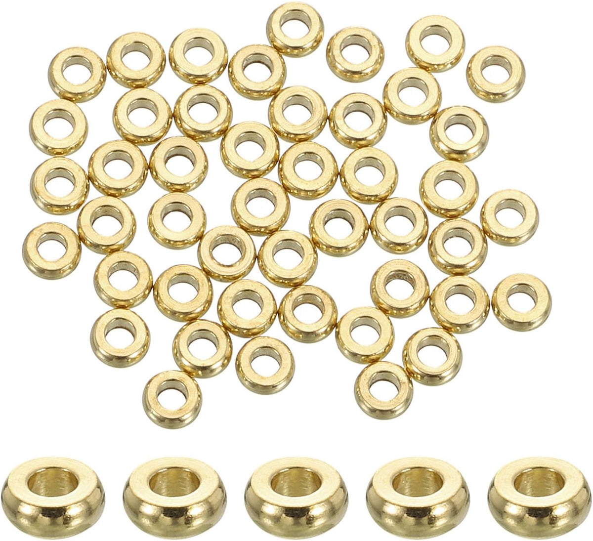 150 Pcs Brass Spacer Beads, 3mm Flat Round Beads Metal Heishi Bead Long-Lasting Brass Rondelle Disc Spacers for Bracelet Necklace Jewelry Making, Gold