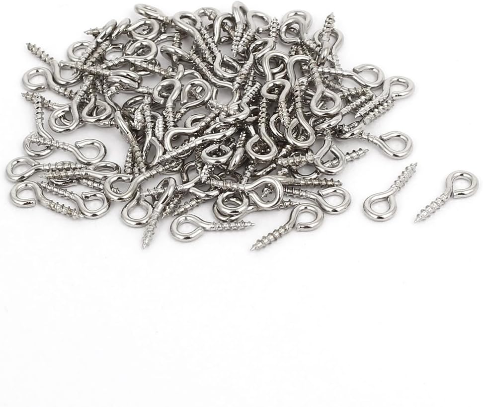 1 x 5.5mm Metal Bolt Eyelet Hook Screw Assortment Silver Tone 100pcs