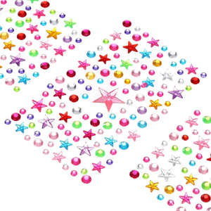 595 Pcs Gems Stickers for Crafts, 5 Sheet Self-Adhesive Gems Bling Star Circular Rhinestone Stickers, Crystal Crafts Jewelry Stickers for Party Table Decorations, Multicolor