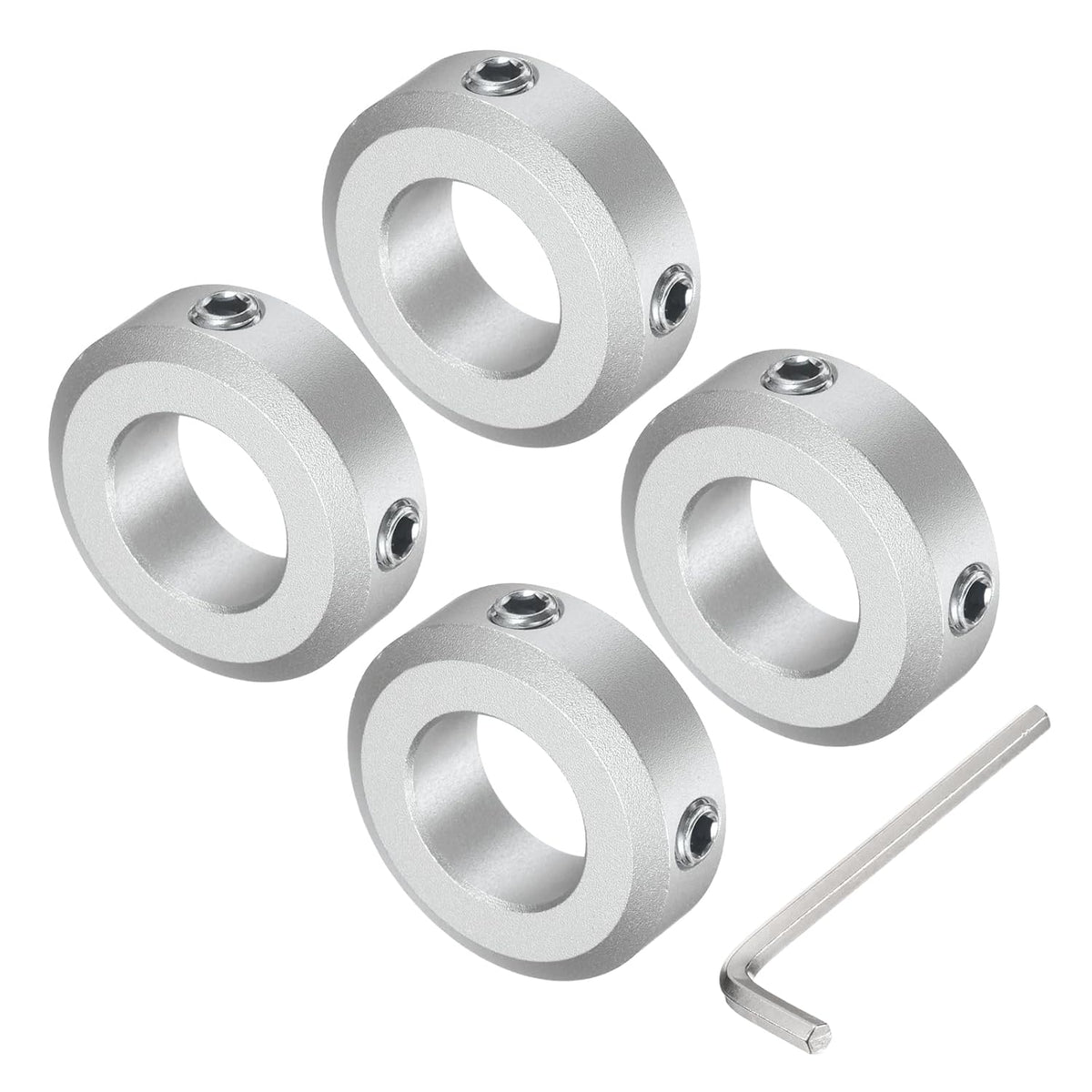 Set Screw Shaft Collar for 17mm Shaft, 4pcs Clamping Collars 32mm OD, 10mm Thickness, Aluminum Alloy Clamp-On Collar with M6 Set Screws and a Wrench
