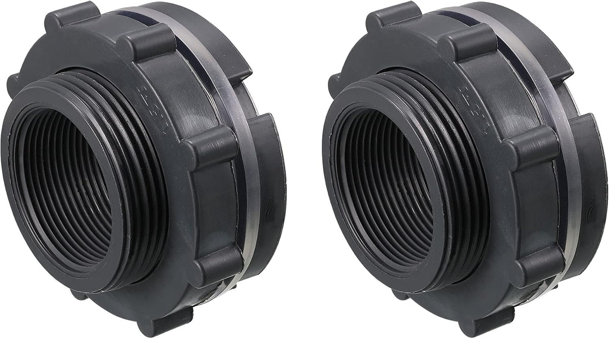 Bulkhead Fitting, G1-1/2 Female, Tube Adaptor Pipe Fitting with Silicone Gasket, for Water Tanks, PVC, Gray, Pack of 2