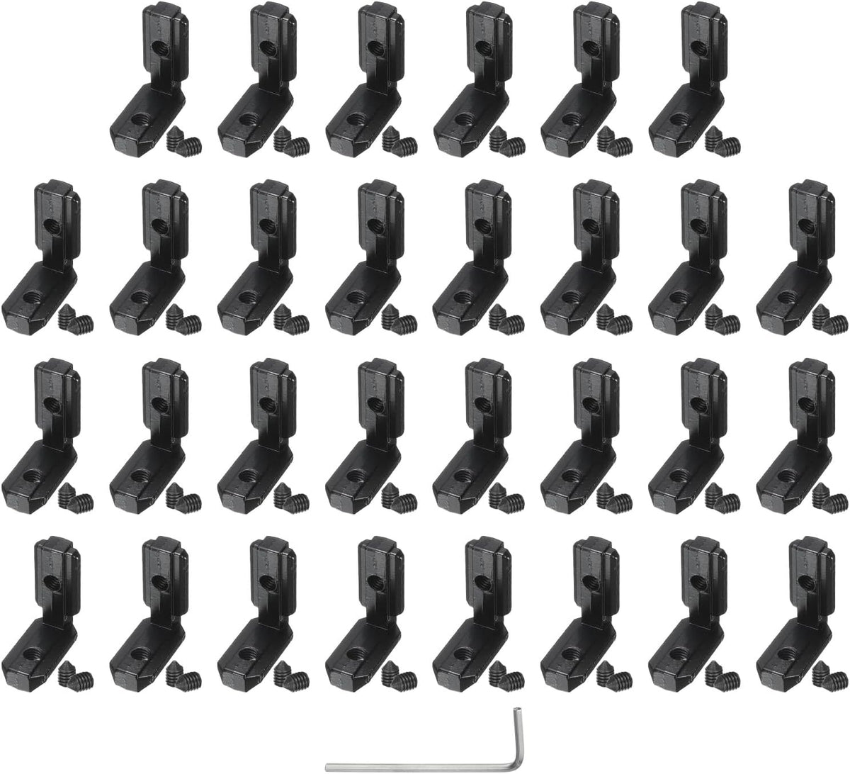 30Pcs t Slot L-Shape Interior Inside Corner Connector with M6 Screws and Wrench for 3030 Series Aluminum Extrusion Profile, Slot 8mm, Black