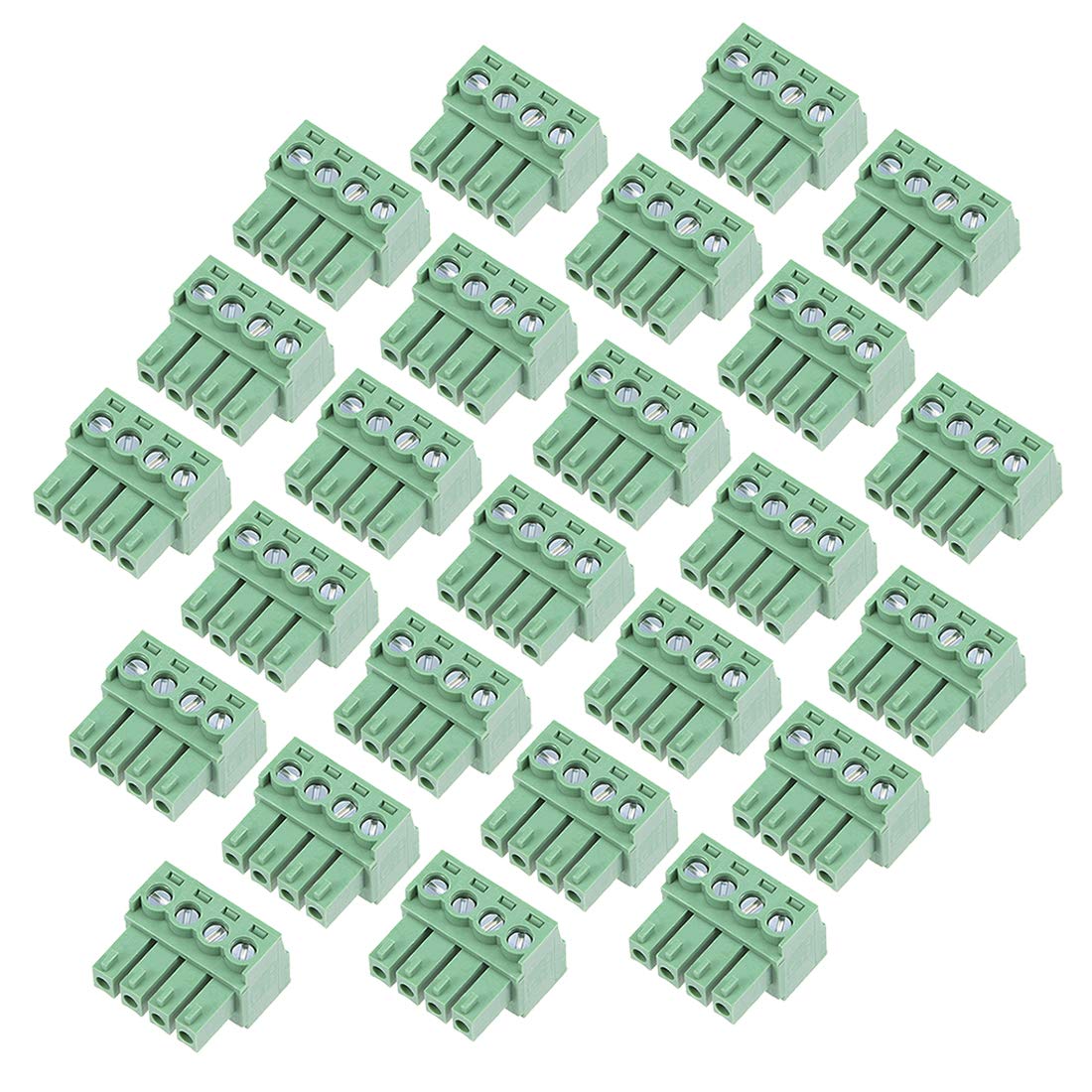 25Pcs AC 300V 8A 3.5mm Pitch 4P Flat Angle Needle Seat Insert-in PCB Terminal Block Connector Green
