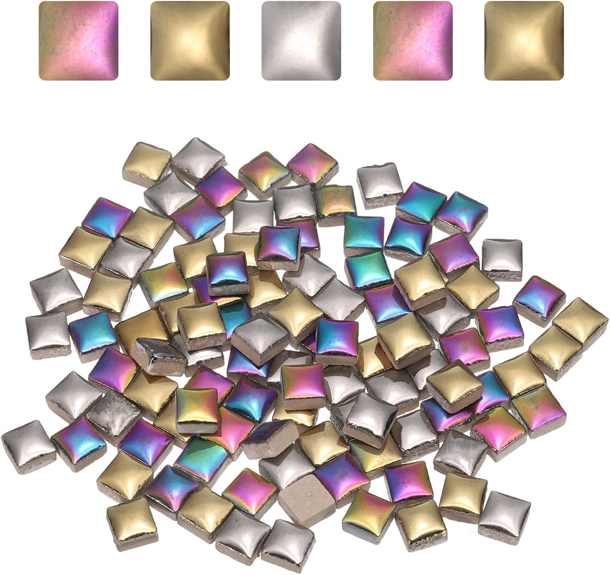 100g Square Mosaic Tiles, Colorful Ceramic Mosaic Tiles for Crafts Bulk Mosaic Supplies for Home Decoration Art Crafts DIY Projects, 0.4 x 0.4Inch, Gold/Silver