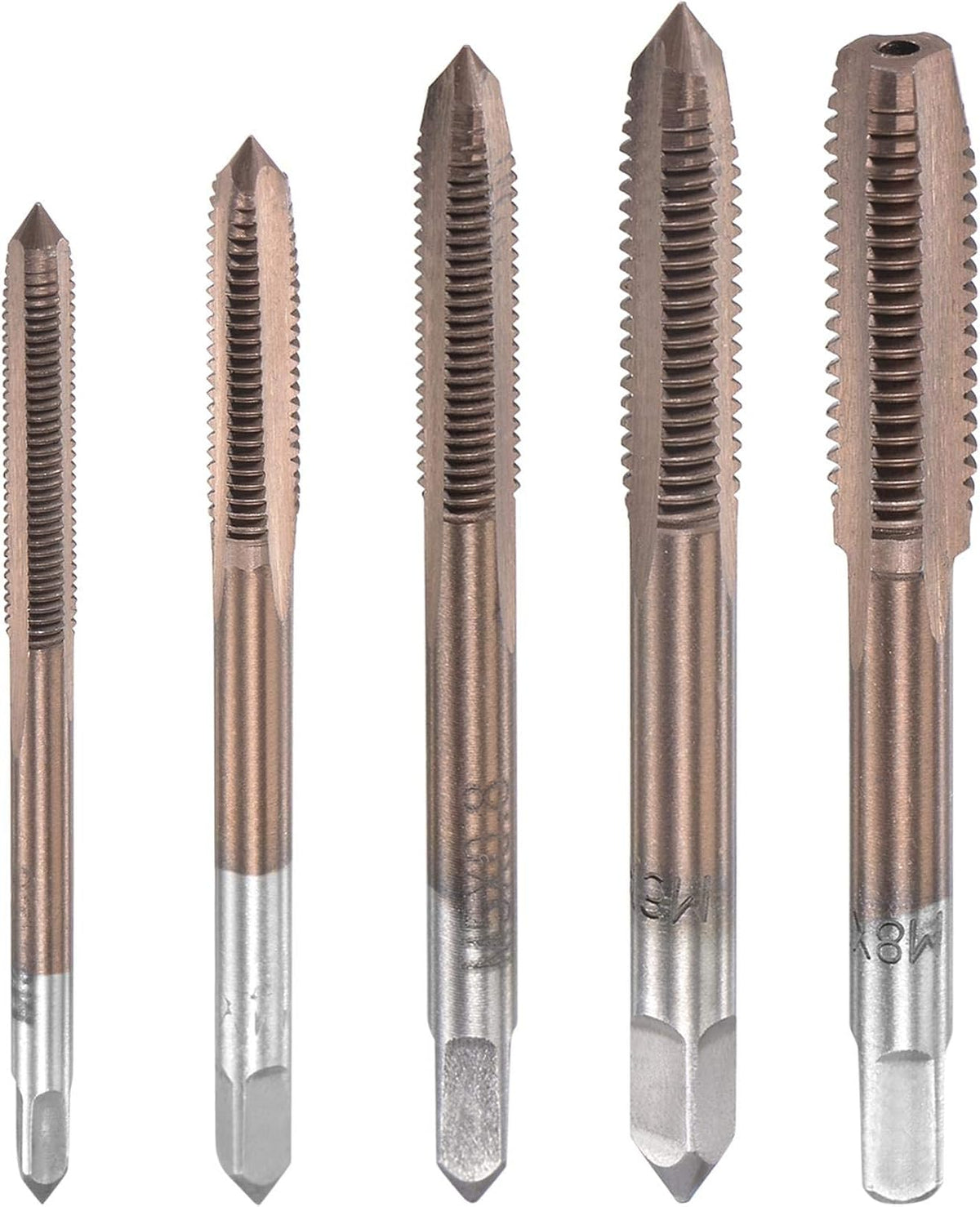 M3 M4 M5 M6 M8 Hand Threading Tap Set High Speed Steel Straight Flutes Metric Thread Screw Taps Bronze Tone 5pcs