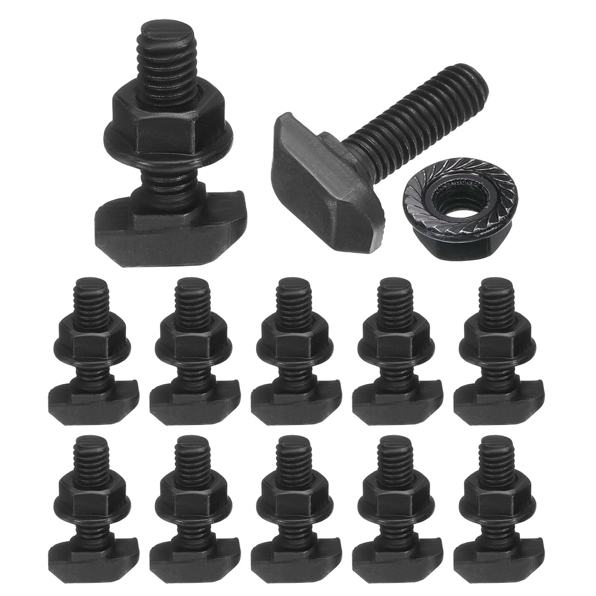 12pcs M6x20mm t Slot Drop-in Bolt, Carbon Steel Hammer Head Bolts t Shape Stud Sliding Screw with M6 Hexagon Flange Nuts for European Standard 30 Series Aluminum Profile