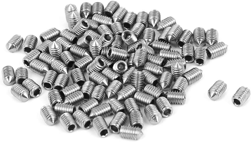 M3x5mm Stainless Steel Cone Point Hex Socket Grub Screws 100pcs