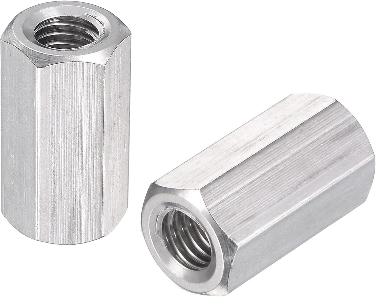 M8 x 1.25-Pitch 25mm Length 304 Stainless Steel Metric Hex Coupling Nut, 2-Pack