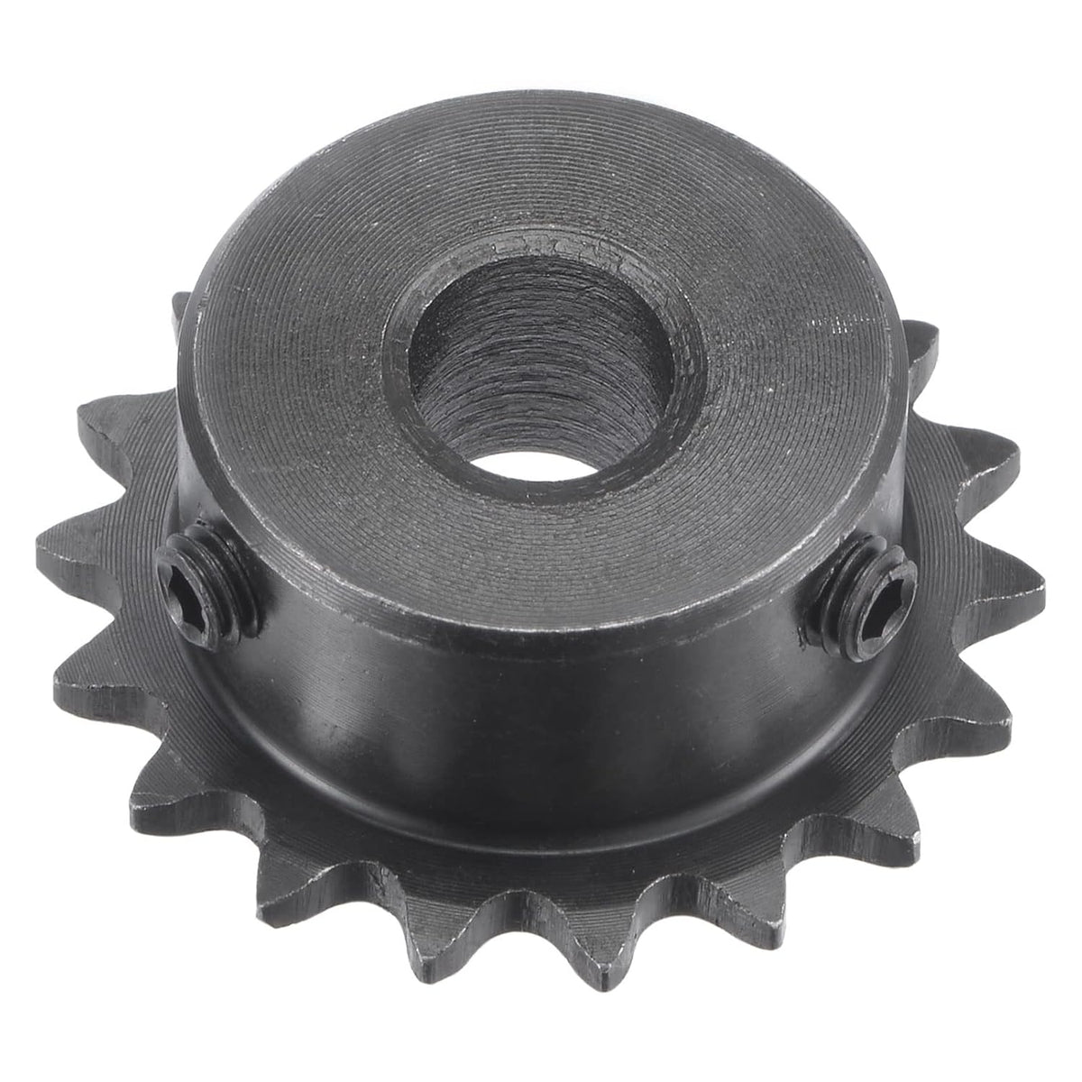 18 Tooth Roller Sprocket B Type, #25 Chain, Single Strand 1/4" Pitch, 10mm Bore Black Oxide C45 Carbon Steel with Set Screws for ISO 04C