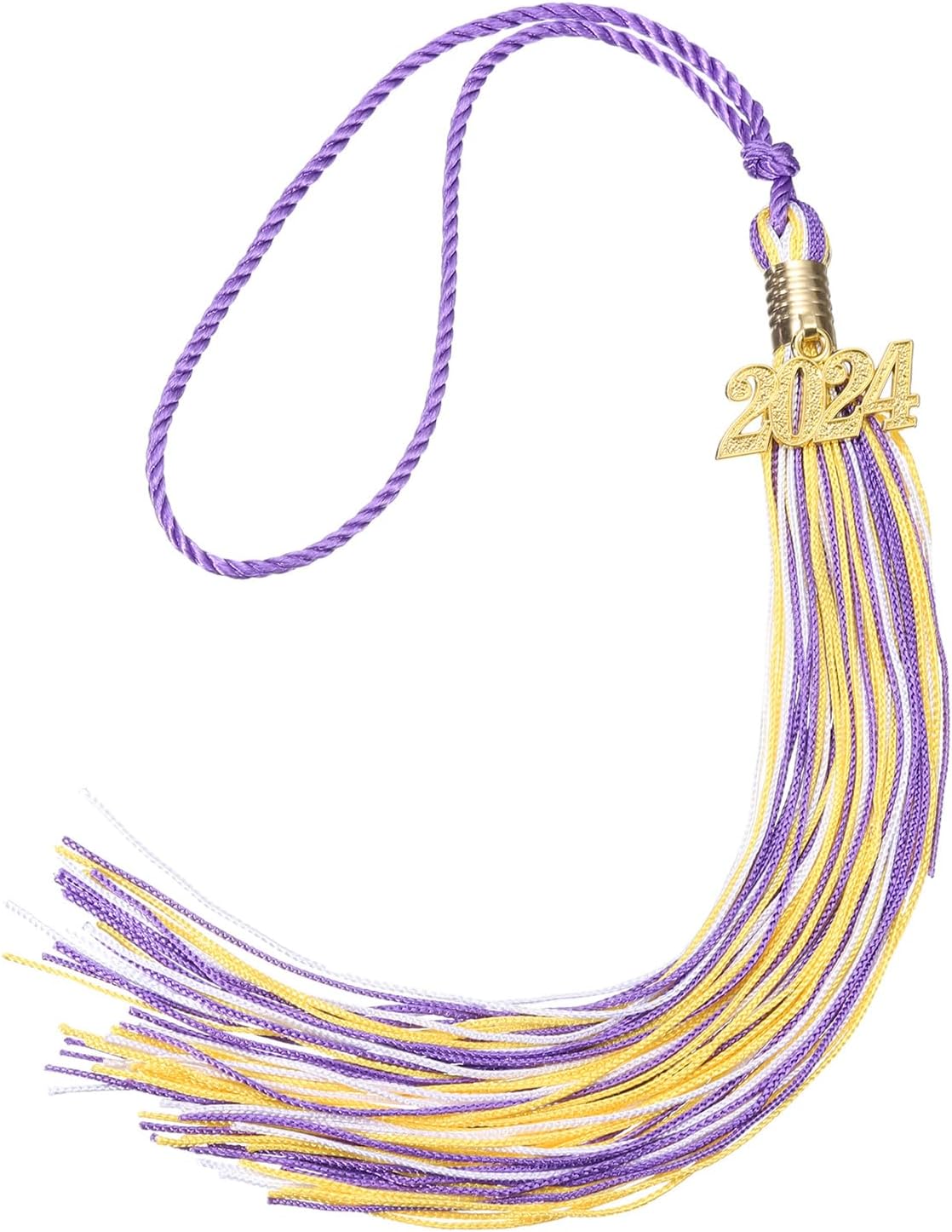 2024 Graduation Tassel, Triple Color Graduation Cap Tassel with 2024 Year Gold Charm for DIY, Graduate Parties Ceremonies, Graduation Hat Decor, Purple Yellow White