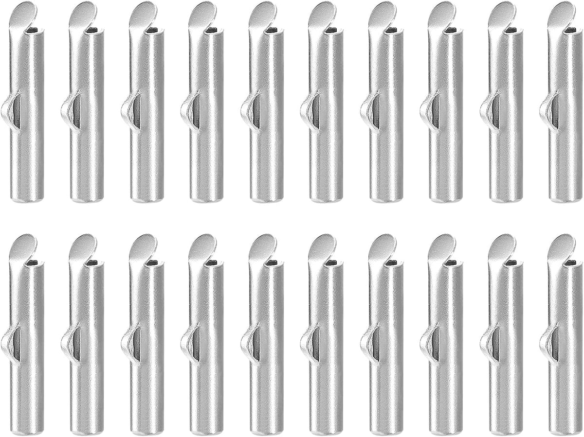 50Pcs Slide on End Clasps, 16mm Tube Ball Bead Slider Crimp Ends for Multi-Strand DIY Craft Making, Silver Tone
