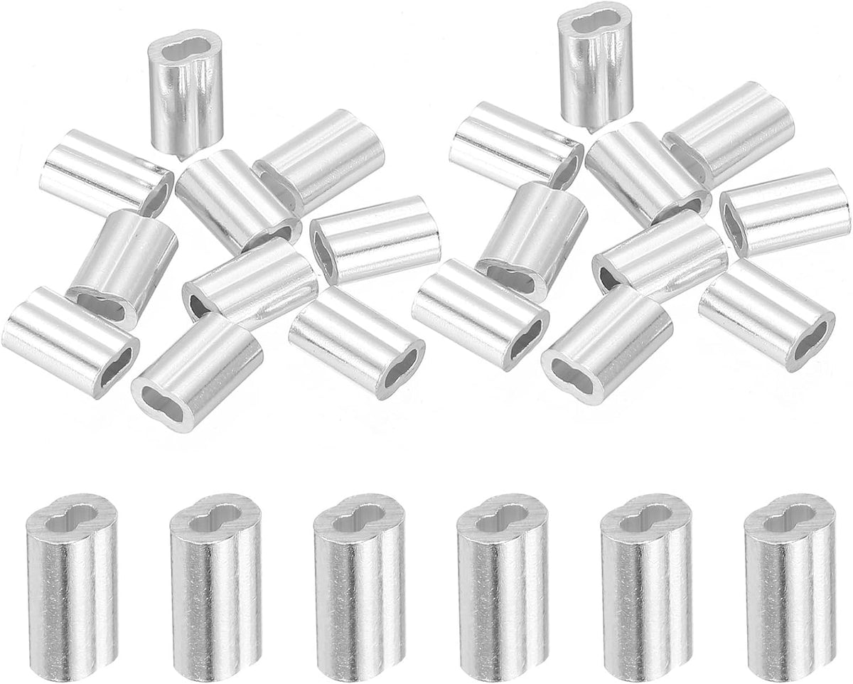 1/16" 1.5mm Aluminum Crimping Loop Sleeve Double Ferrule for Wire Rope Cable Line End, Silver 20pcs