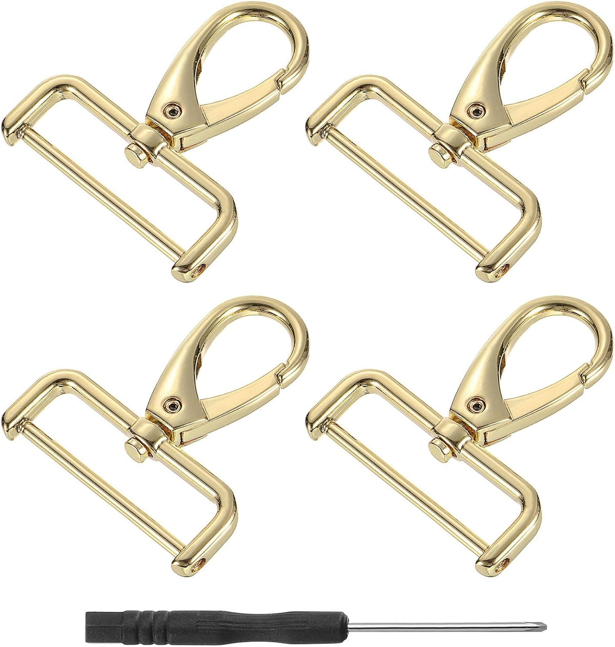 LinkMejor 4Pcs Swivel Clasps Hook, 38mm(1.5 Inch) D Ring Detachable Snap Hook Metal Lobster Claw Clasp Hook with Screwdriver for Purse Keychain DIY Craft, Light Gold