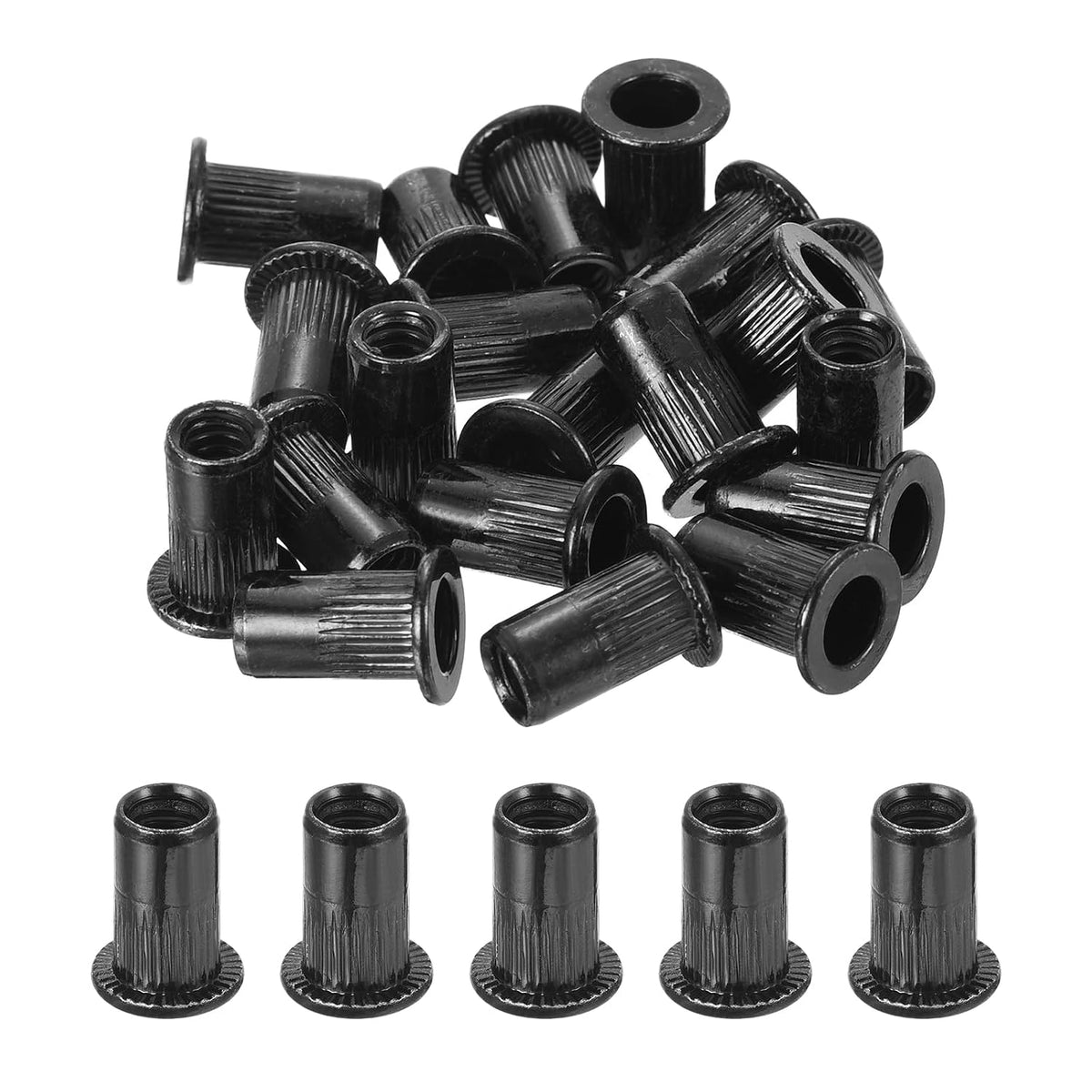 20Pcs Rivet Nuts Flat Head, #10-24 Carbon Steel Threaded Insert Nuts Knurled Body