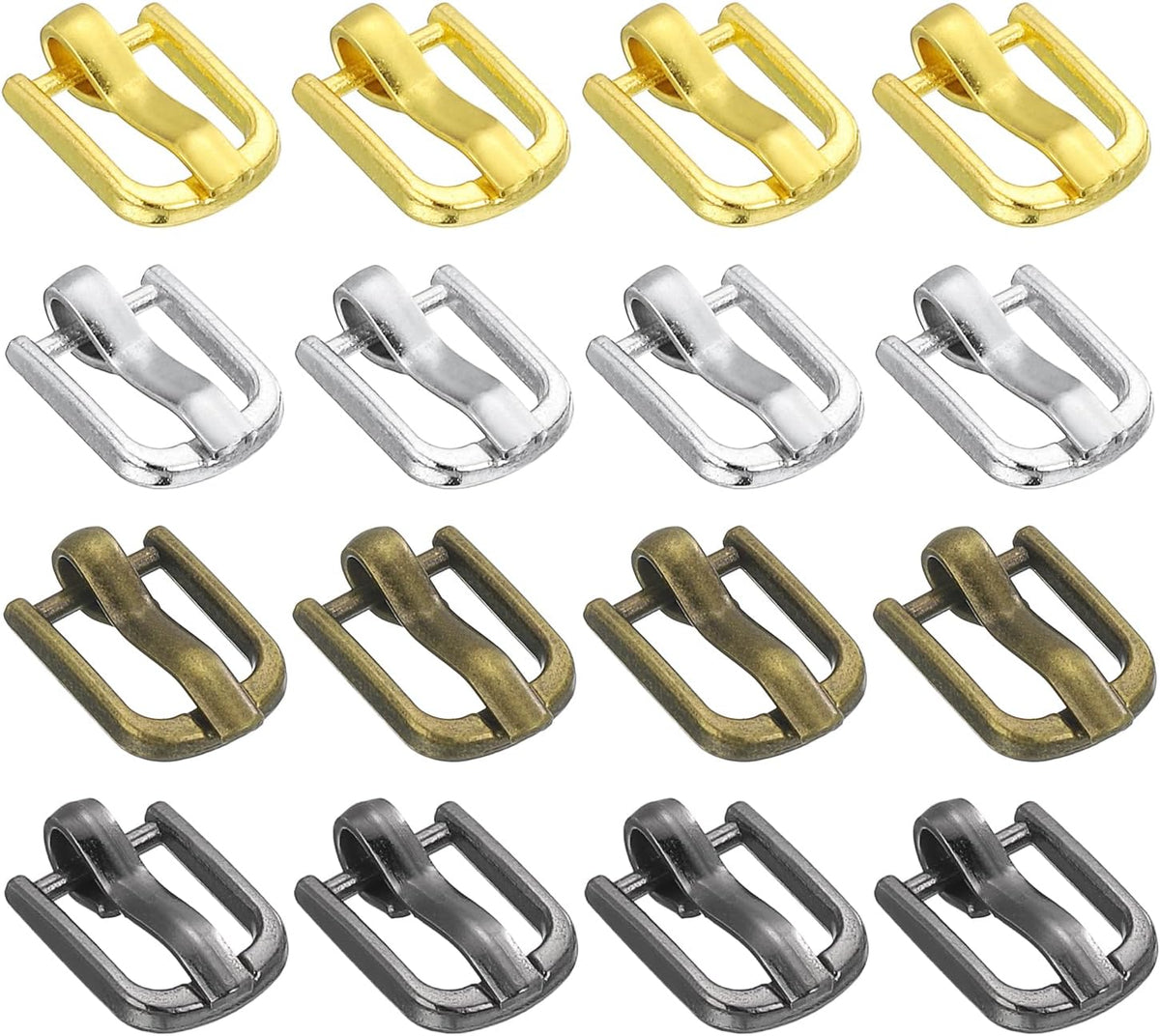 LinkMejor 20Pcs Metal Roller Buckles, 4.5mm - 0.17" Rectangle Sewing Mini Buckles Webbing Slider Single Pin Slides for DIY Craft Accessories Clothes Belt (4Colors, 9mm)