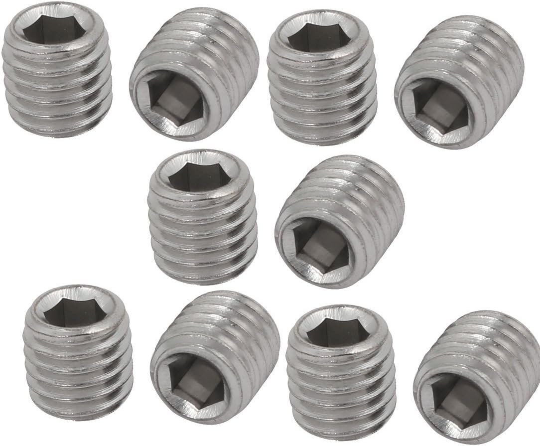 10 Pcs M10 x 10mm 304 Stainless Steel Hex Socket Drive Flat Point Grub Screw