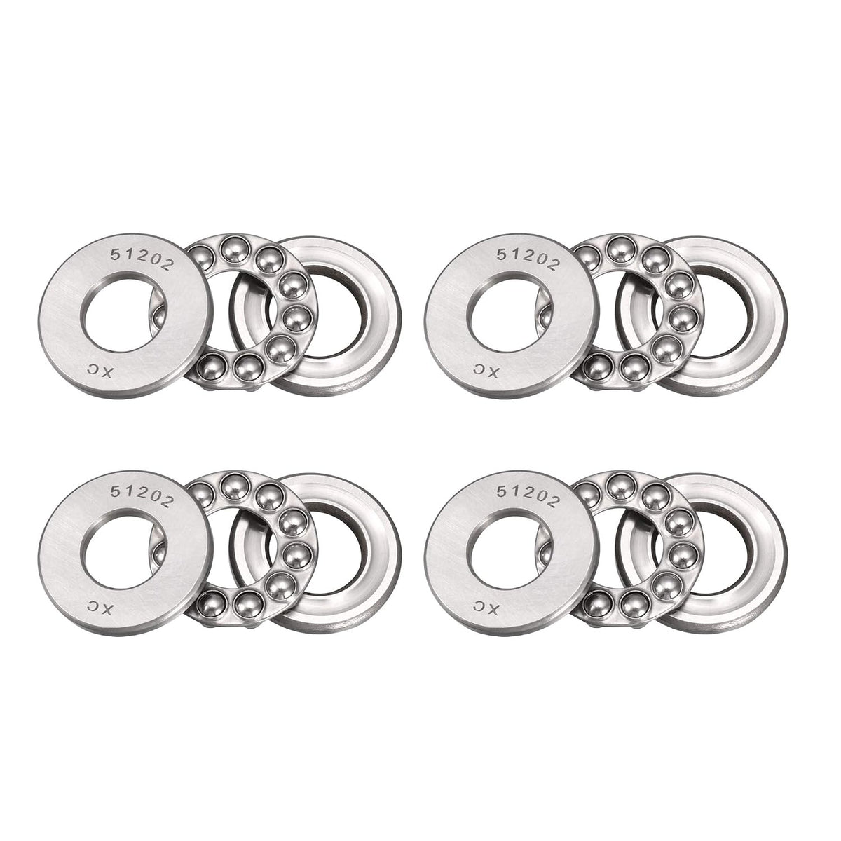 51202 Miniature Thrust Ball Bearing 15mm x 32mm x 12mm Chrome Steel with Washer 4pcs