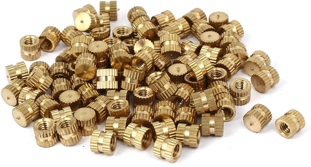 M4 x 6mm 6.3mm OD Brass Threaded Insert Embedded Knurled Thumb Nut 100PCS