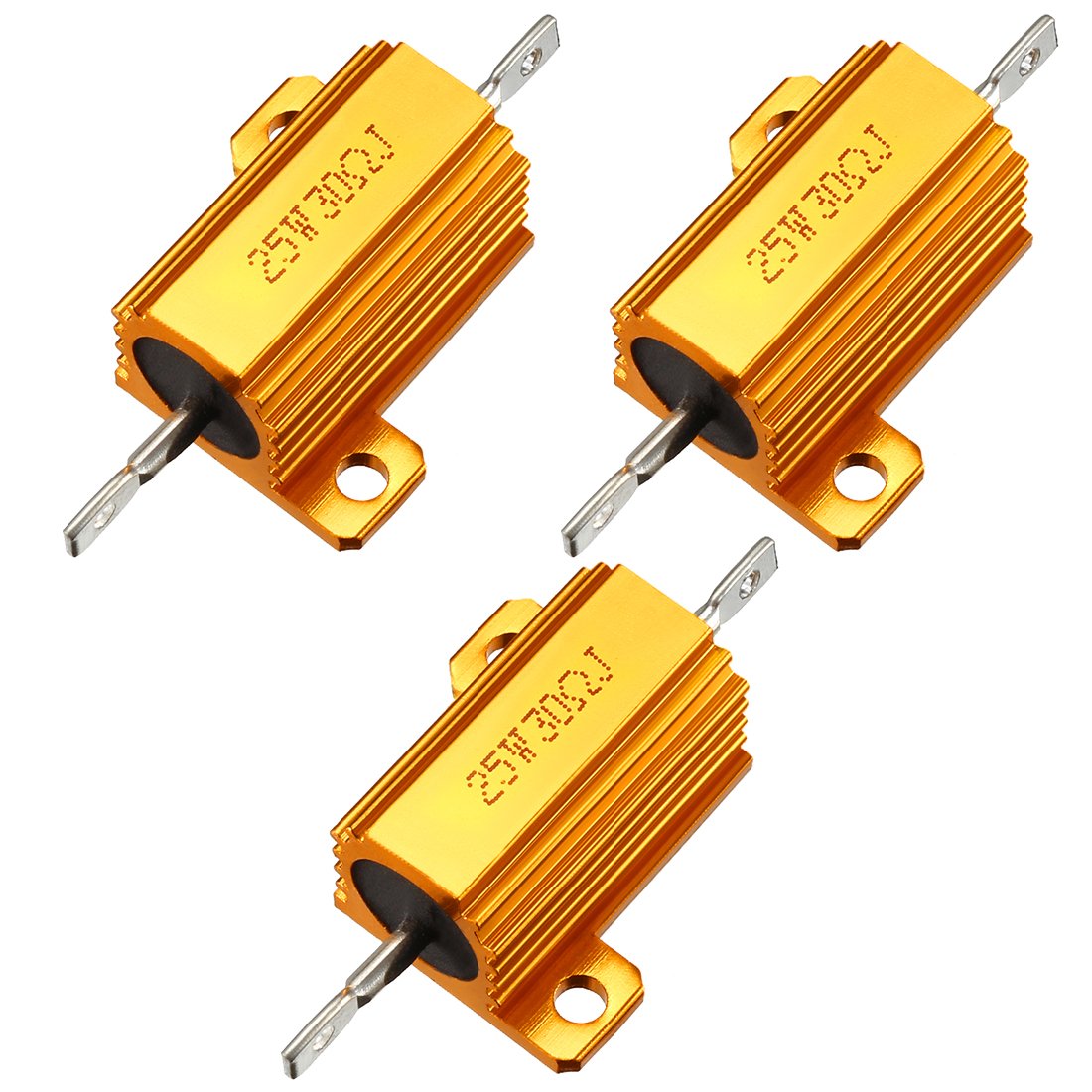 3pcs 25W 30 Ohm 5% Aluminum Housing Case Resistor, Wirewound Resistors Screw Tap Chassis Mounted, Gold
