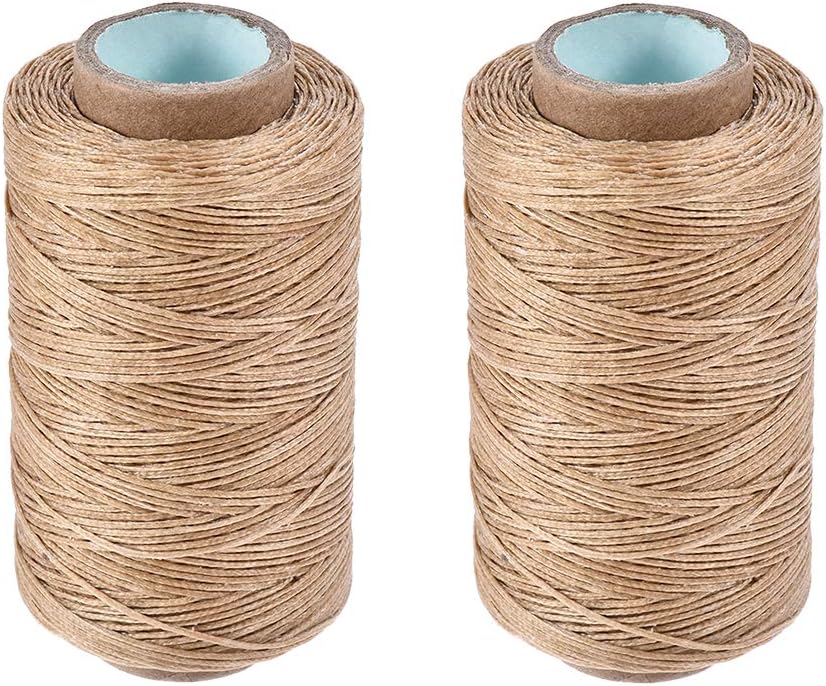 LinkMejor Leather Sewing Thread 273 Yards 150D/1mm Polyester Flat Waxed Cord for Hand Stitching Leather Bookbinding,Craft DIY, (Tan, 2pcs)