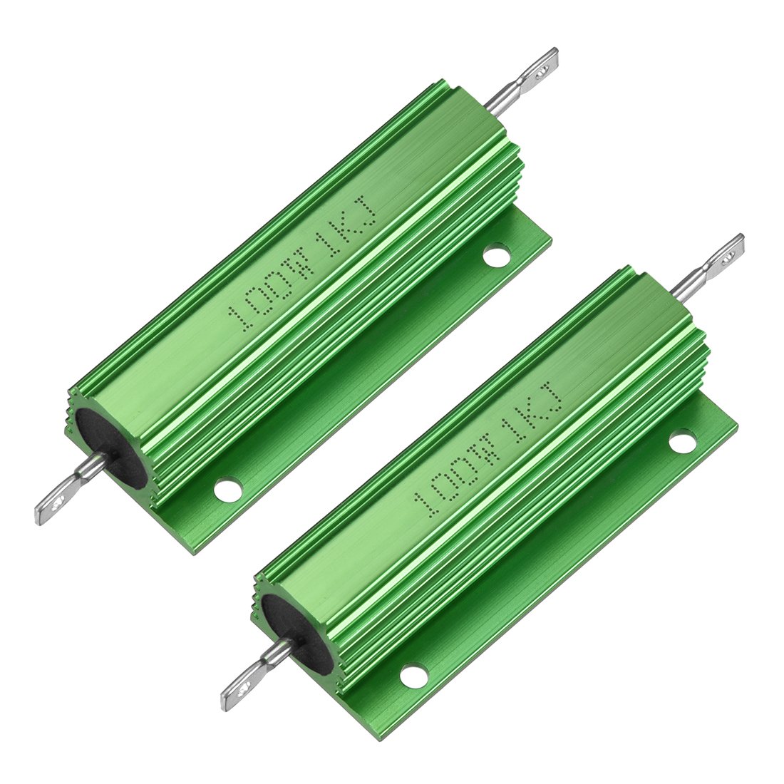 2 Pcs Aluminum Case Resistor 100W 1K Ohm Wirewound Green for LED Replacement Converter 100W 1KRJ