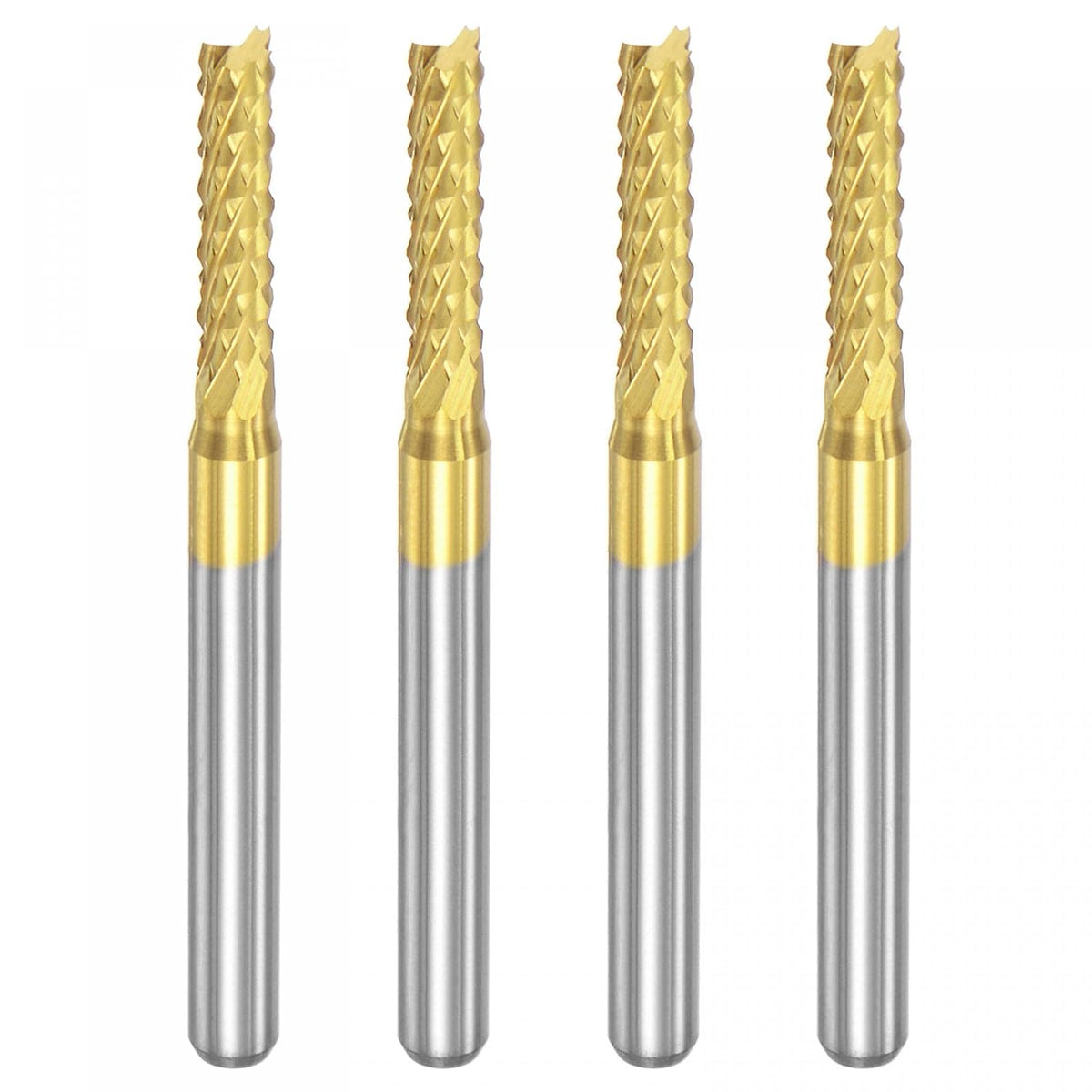 End Mill CNC Router Bits, 1/8" 3.175mm Shank 2.6mm x 12mm Titanium Coated Tungsten Carbide Engraving Milling Cutter for PCB Plastic Fiber Wood 4pcs