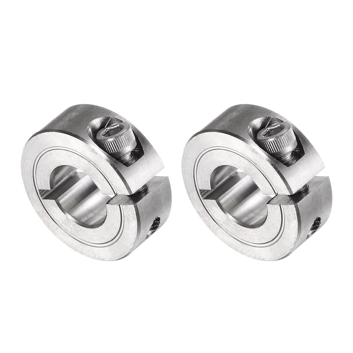 2pcs Single Split Clamp-On Shaft Collar 1/2" Bore One-Piece Clamping Collar, 1-1/8" OD, 13/32" Width, 304 Stainless Steel Axle Collar Clamp, Set Screw Style