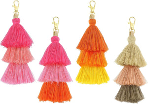 4Pcs Tri-Layered Tassels 6.7Inch Tassel Bag Charm Bohemian Keychains Handmade Tassel Keychain for DIY Projects, Decoration (Multicolor)