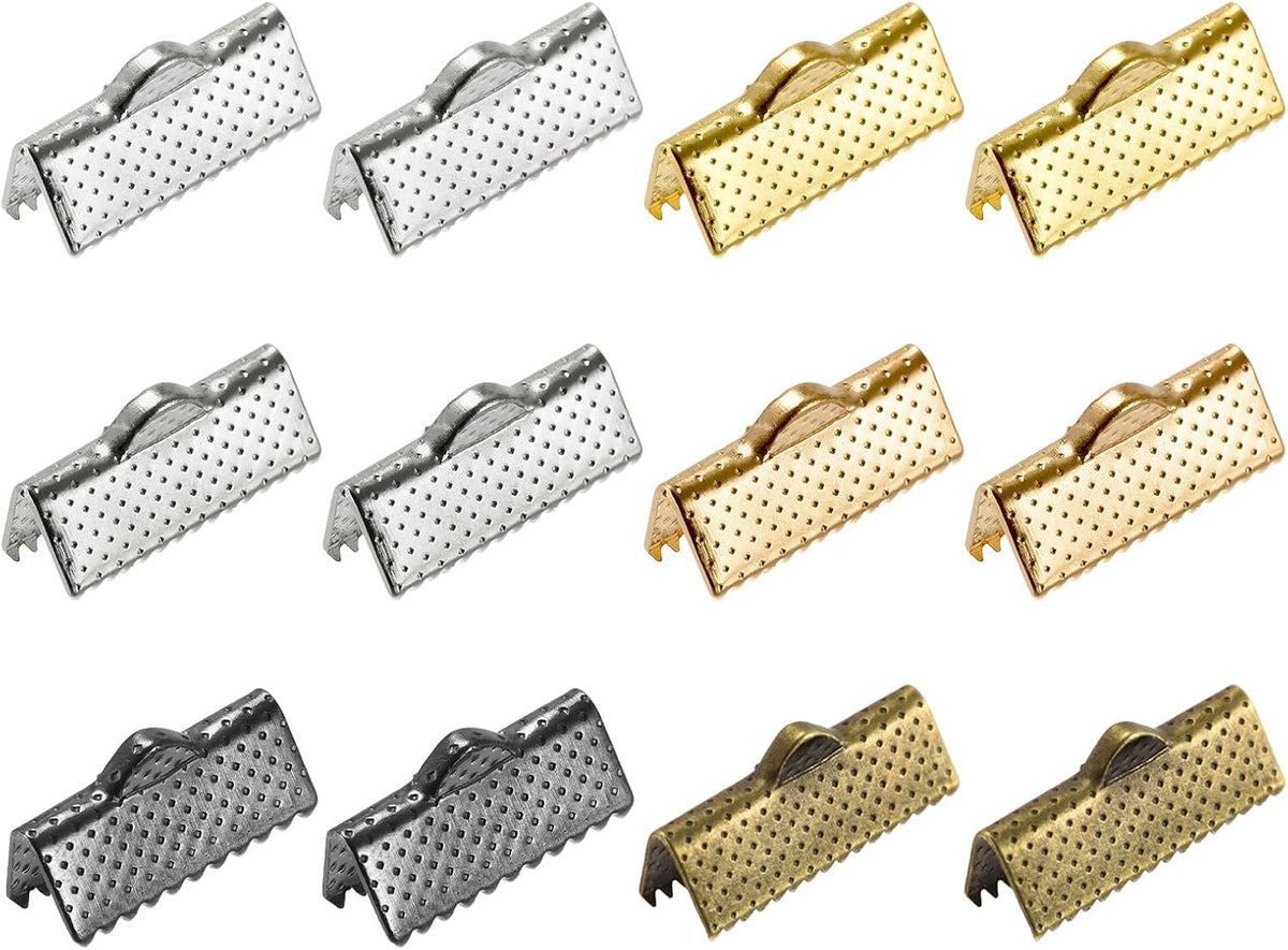 120Pcs Ribbon Crimp Clamp Ends, 16mm Bookmark Pinch Cord End Clasps for DIY Craft Making, 6 Assorted Colors