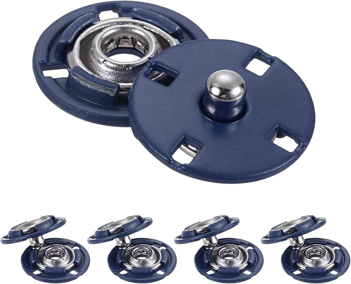 5Pcs Snap Buttons, Metal Invisible Buckle Fasteners Press Studs Buttons for Clothing Leather Sewing (Navy Blue, 15mm)