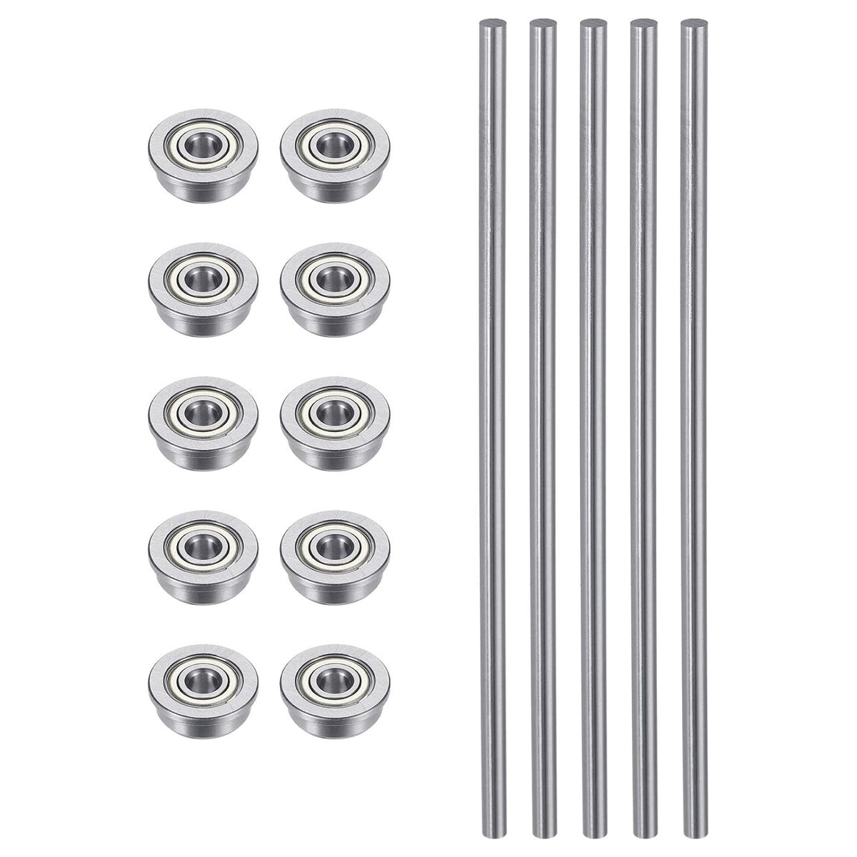 10pcs F623ZZ Flange Ball Bearing 3x10x4mm Shielded Chrome Bearings with 5pcs 3mm Dia HSS Lathe Bar Round Rod
