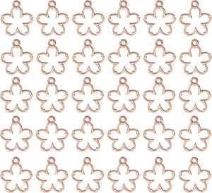 30Pcs Alloy Open Bezel Pendants, Flower Open Back Hollow Frame Pendant Geometric for Resin Jewelry Making Earrings Necklace Bracelet DIY, Rose Gold