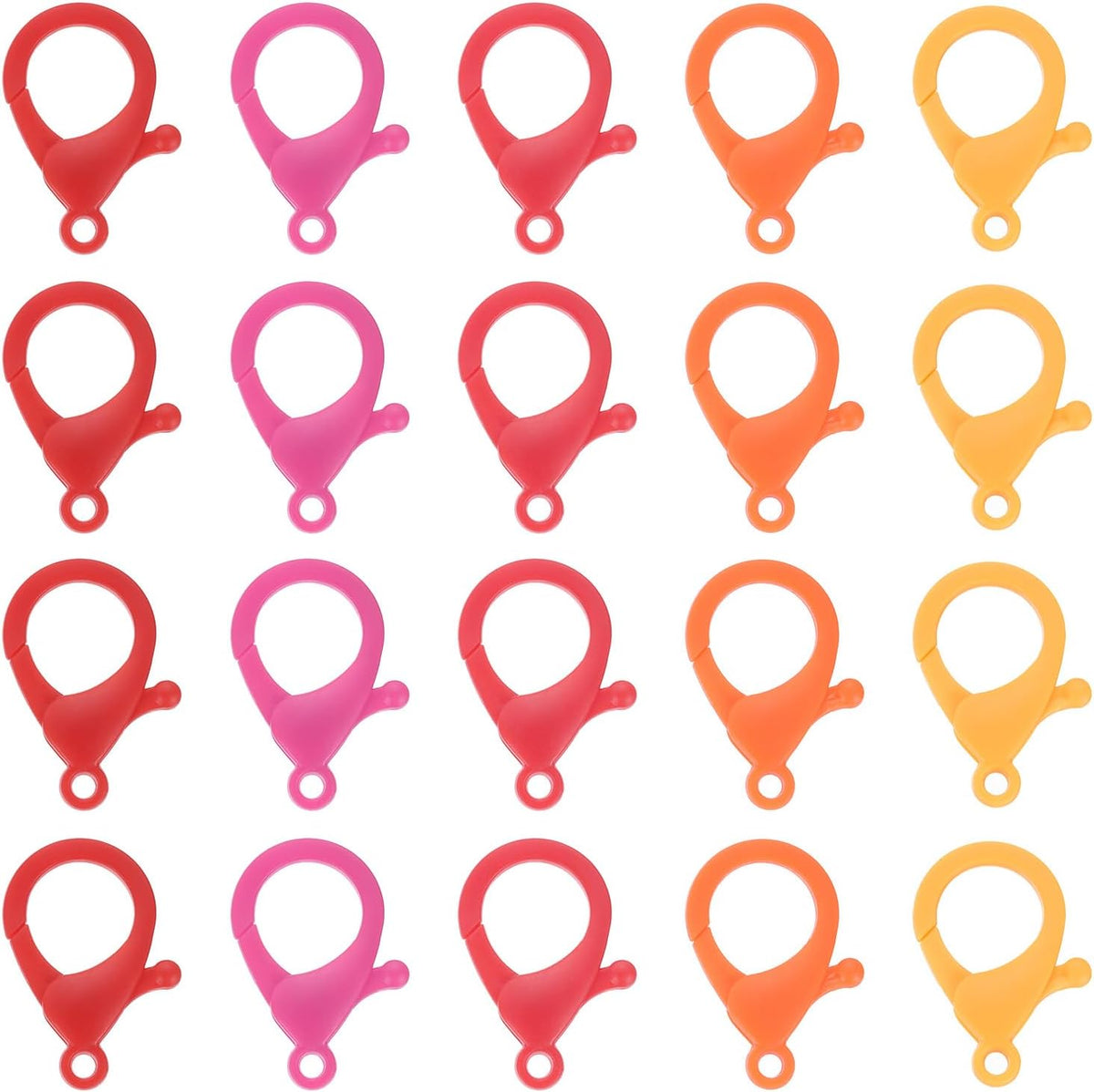 100 Pcs Mixed Colors Hard Plastic Lobster Claw Clasps Lanyard Snap Clip Hooks (Orange/Yellow/Bright Red/Red/Rose Red)